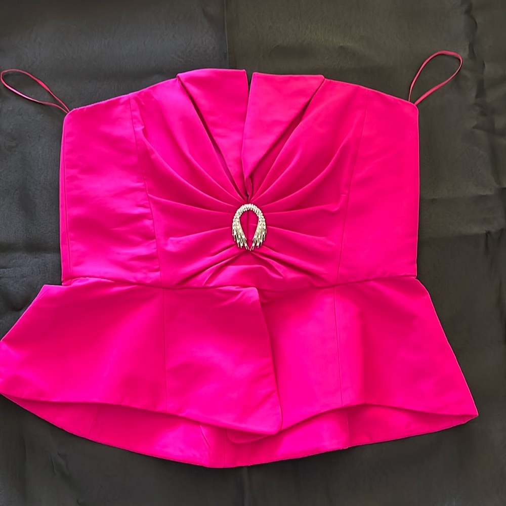 ZARA. HOT pink embellished satin corset top. Size L